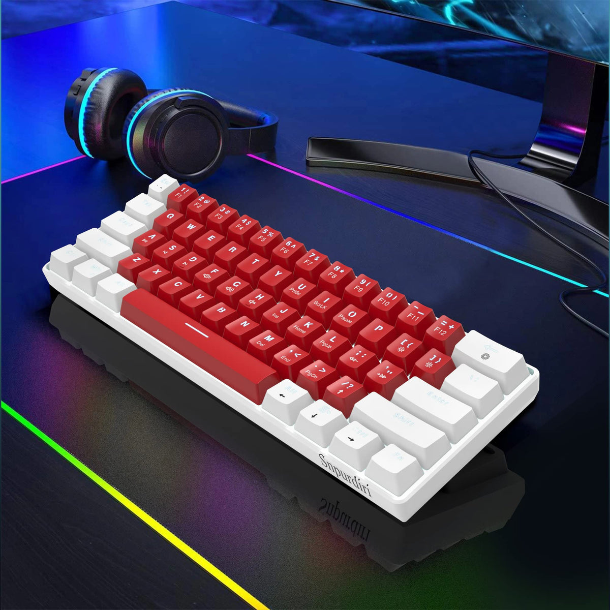 Snpurdiri 2.4G 60% Wireless Gaming Keyboard and Mouse Combo (White-Grey)