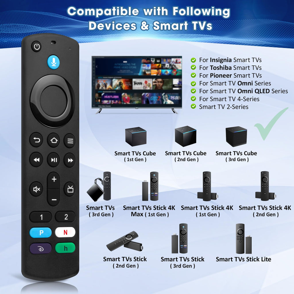 Voice Replacement Remote for Insignia TV/Fir‘eStick/Cube, AMZ Serie Stick(HD, 4K, 4K Max, Lite), Remote with Fir’eSearch, Easy Pairing for Insignia, Hisense, TCL, 3rd Gen Smart TVs