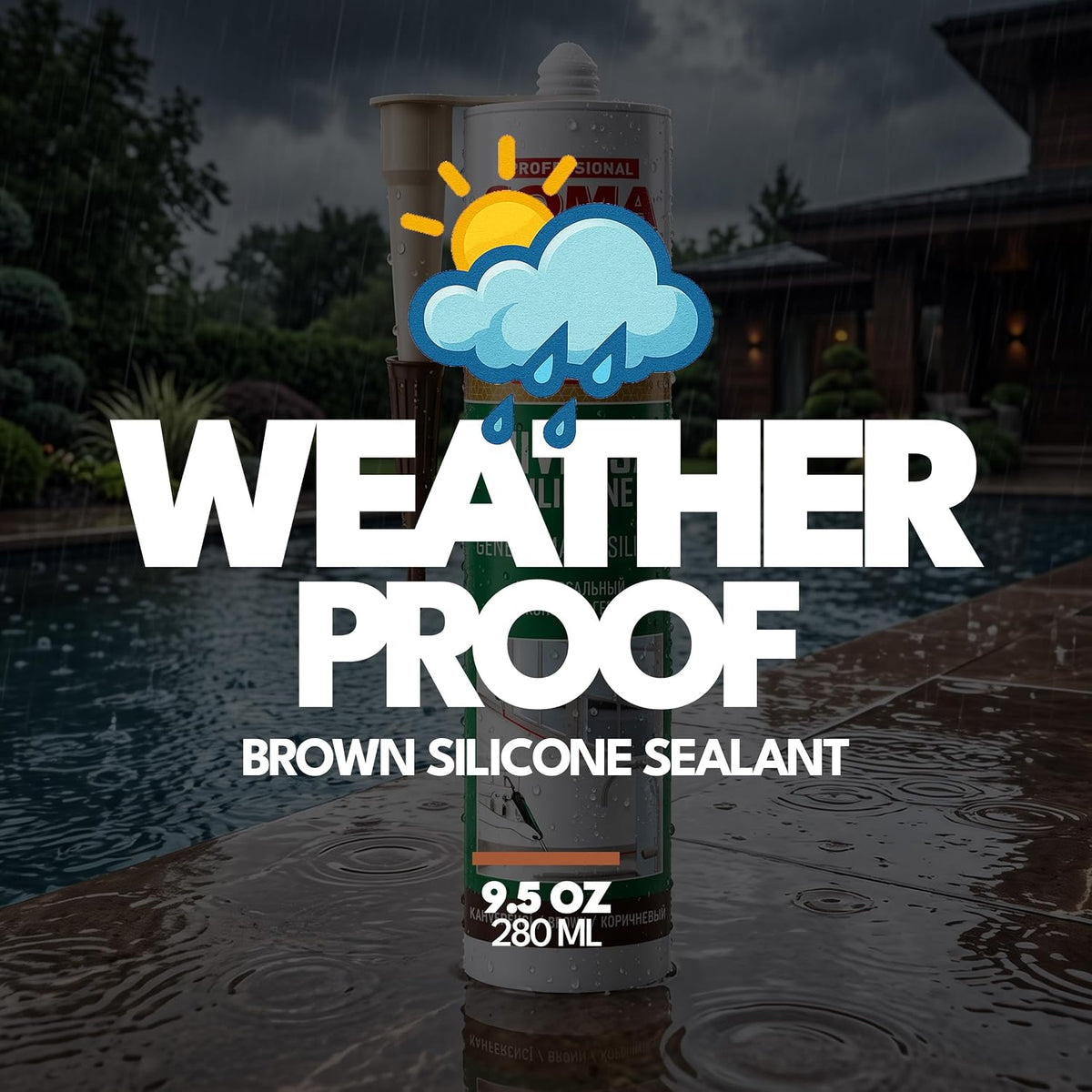 Brown Silicone Sealant, Waterproof & Flexible Sealant and Adhesive - 280ml