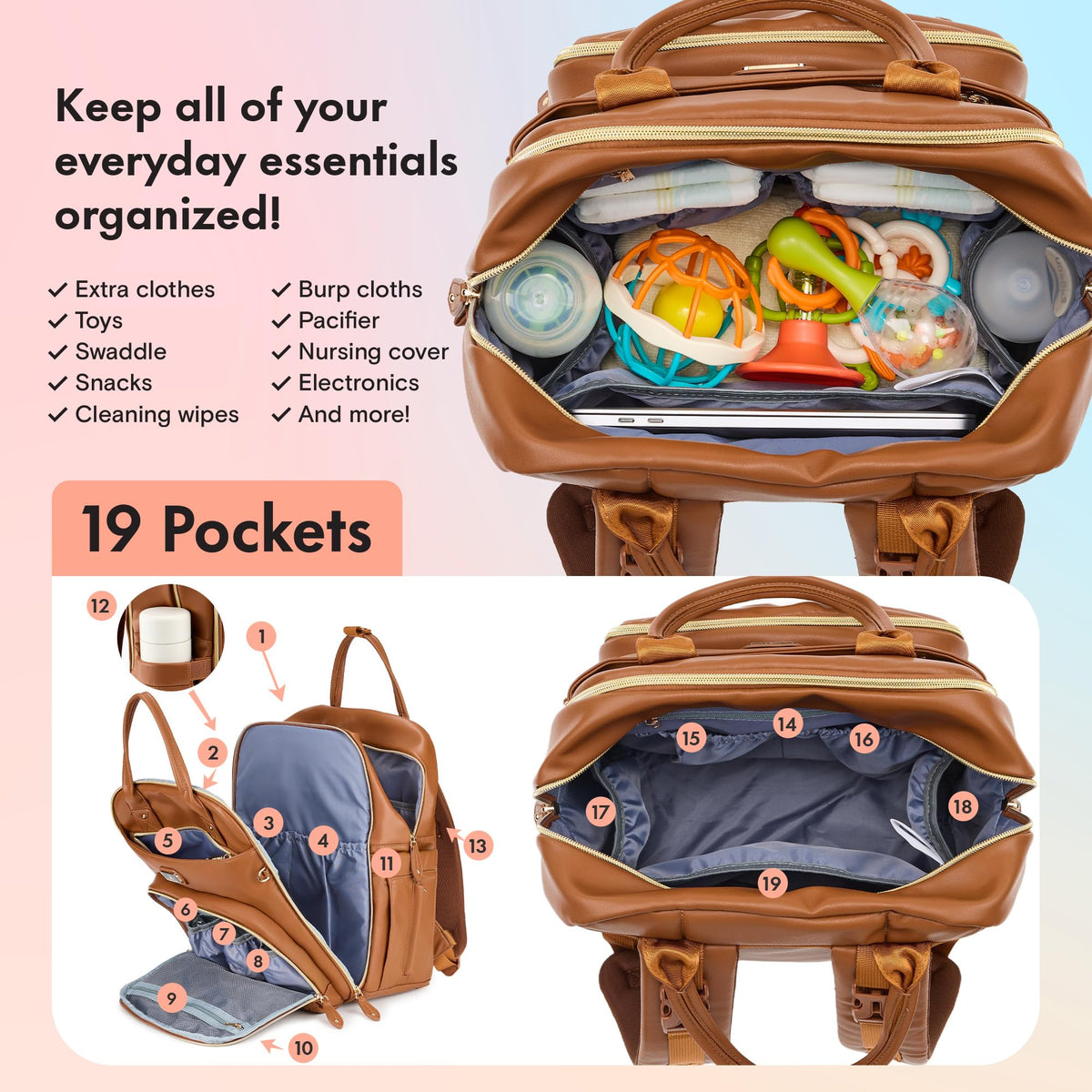 Dikaslon Baby Changing Bag Backpack, Large Nappy Back Pack Multifunction Baby Bags with Portable Changing Mat, Pacifier Holder, and Stroller Straps, for Mom and Dad
