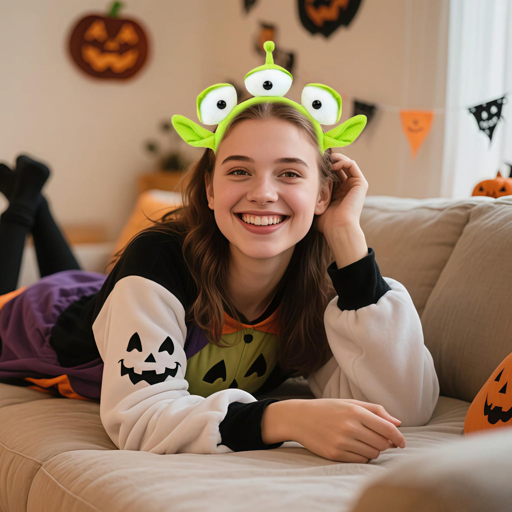 Green Three-eyed Alien Plush headband Alien Monster headband for Halloween Party Birthday, Christmas