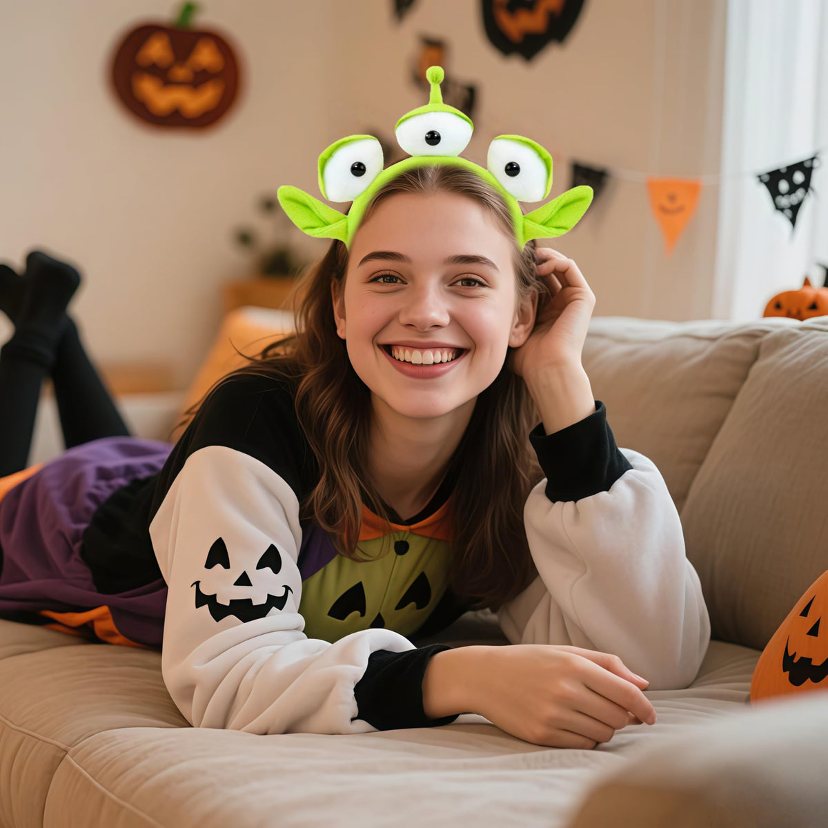 Green Three-eyed Alien Plush headband Alien Monster headband for Halloween Party Birthday, Christmas