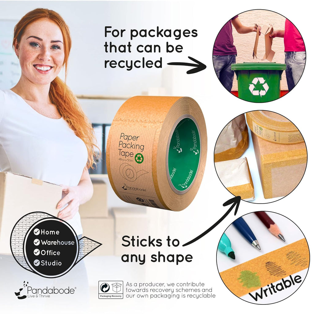 Kraft Paper Packing Tape 48mm x 50m | Brown Paper Tape for Strong Parcel Packaging | 1/3/6/12 Pack | Recyclable & Eco Friendly (3)