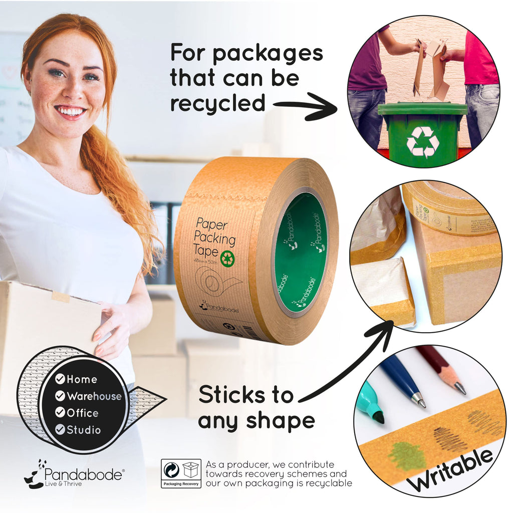 Kraft Paper Packing Tape 48mm x 50m | Brown Paper Tape for Strong Parcel Packaging | 1/3/6/12 Pack | Recyclable & Eco Friendly (3)