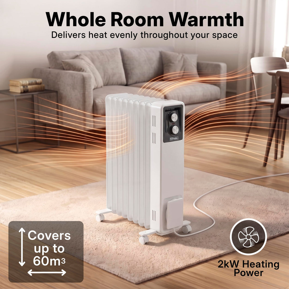 Dimplex ECR20TIE Oil Free Portable Radiator, 2kW Electric Heater, Timer
