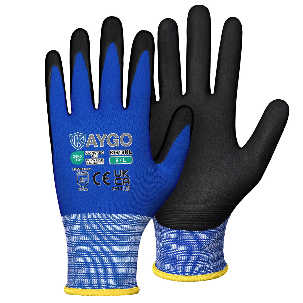 KAYGO Safety Work Gloves MicroFoam Nitrile Coated 12 Pairs, KG18NH