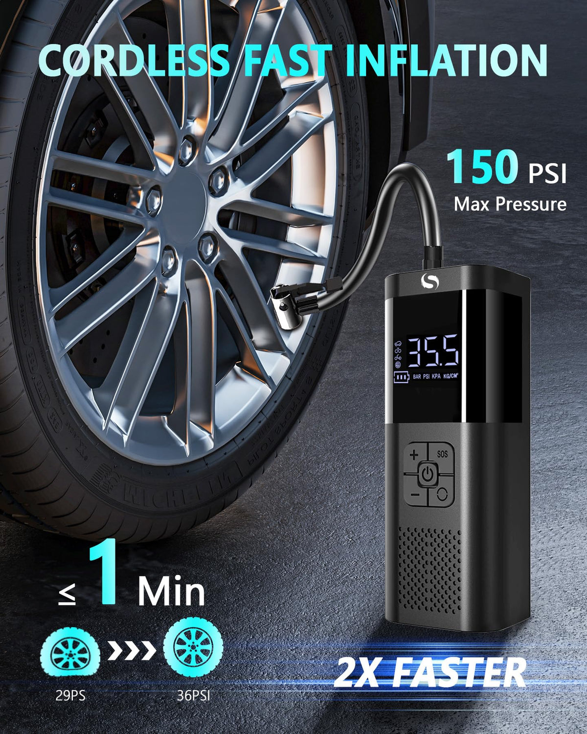 Car Tyre Inflator, Cordless Air Compressor