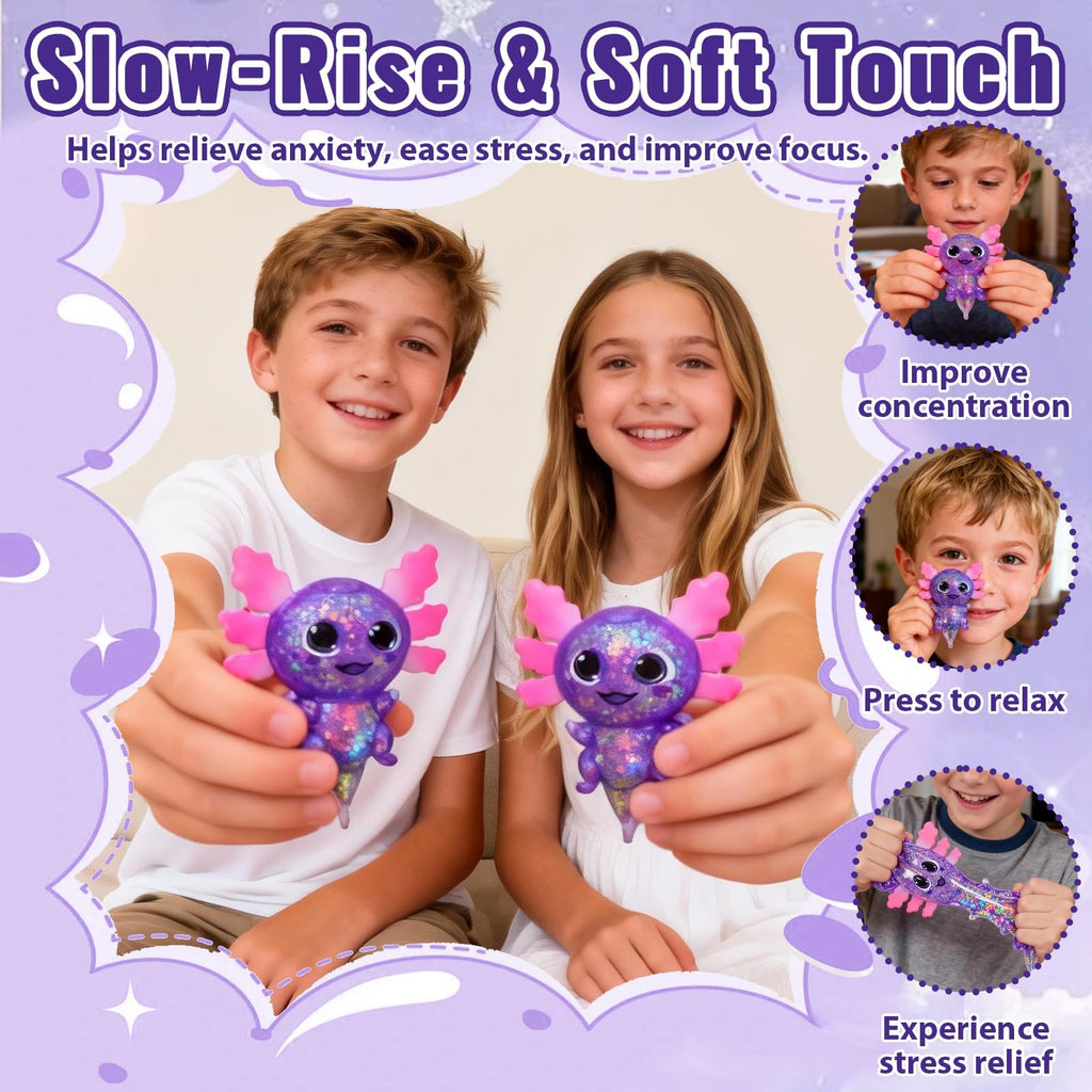 Axolotl Squishy Stress Relief Toy Glitter Fidget Toys Cute Malt Sugar Axolotl Toy Fidget Toys for Kids Youth Adult, Party Favors Anxiety Relief Squishy Toys(Blue)