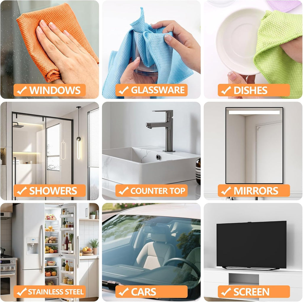 Magic Window Cleaning Cloth Fish Scale Streak Free Cloths – Pack of 6 Towels for Glass Mirrors Mix