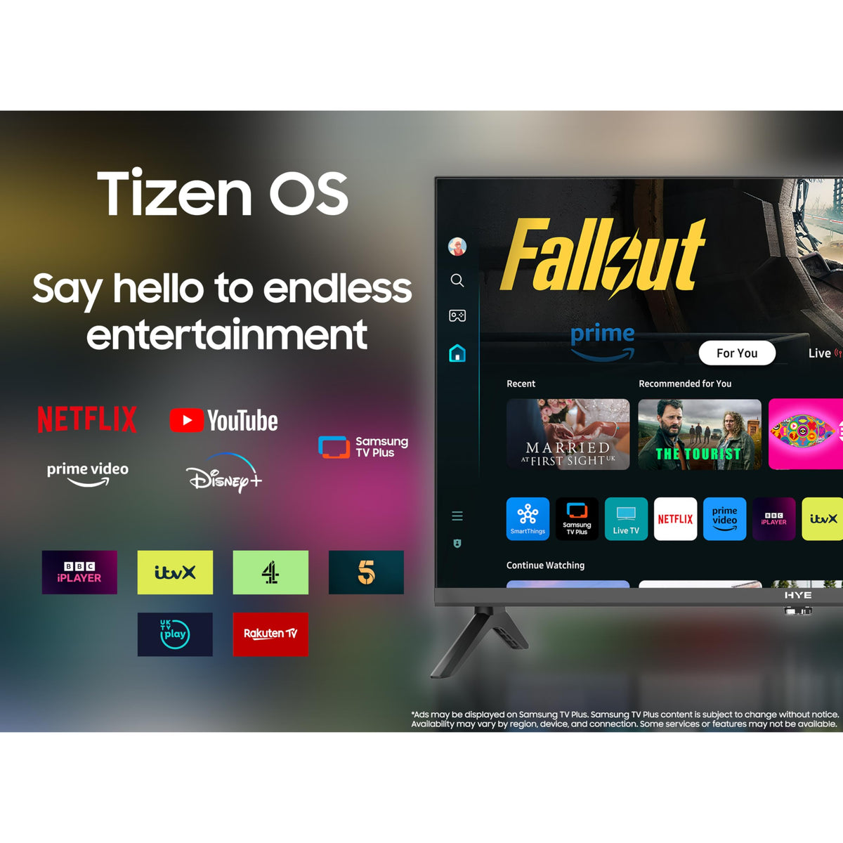 HYE 43" LED Smart TV - 4K Ultra HD, Samsung Tizen OS & Gaming Hub, Black