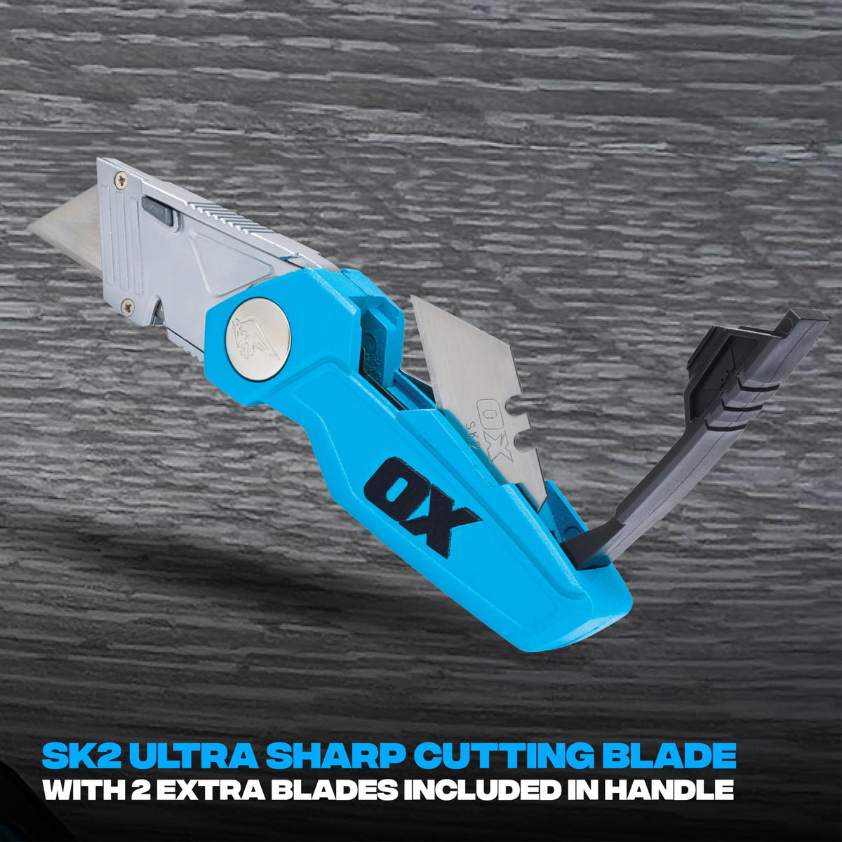 OX TOOLS P224301 Pro Heavy Duty Fixed Blade Folding Knife, Blue / Black