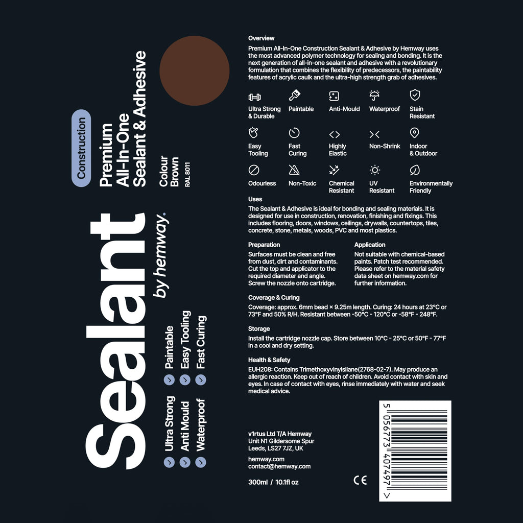 Hemway Kitchen & Bathroom Jet Black Sealant & Adhesive 300ml 1 Pack