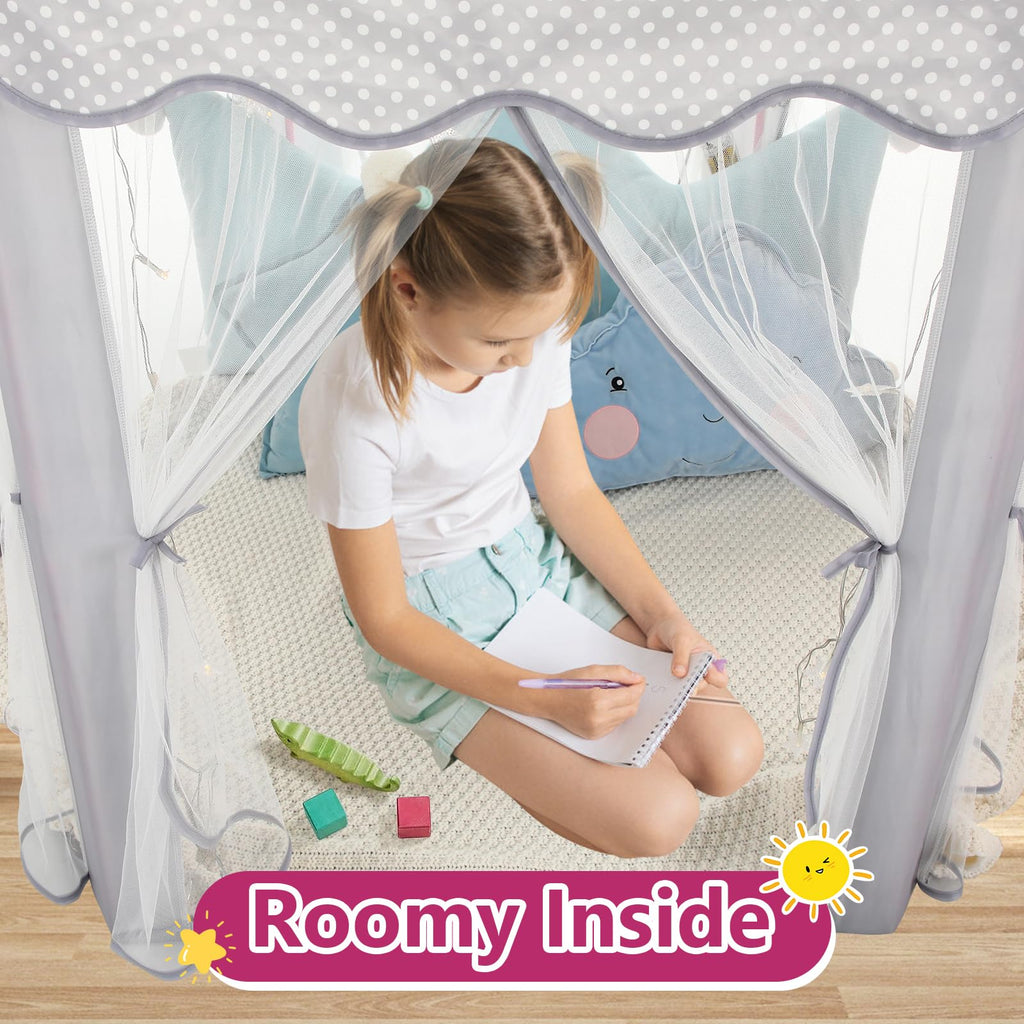 Monobeach Princess Tent Girls Large Playhouse Kids Castle Play Tent with Star Lights Toy for Children Indoor and Outdoor Games, 55'' x 53'' (DxH)