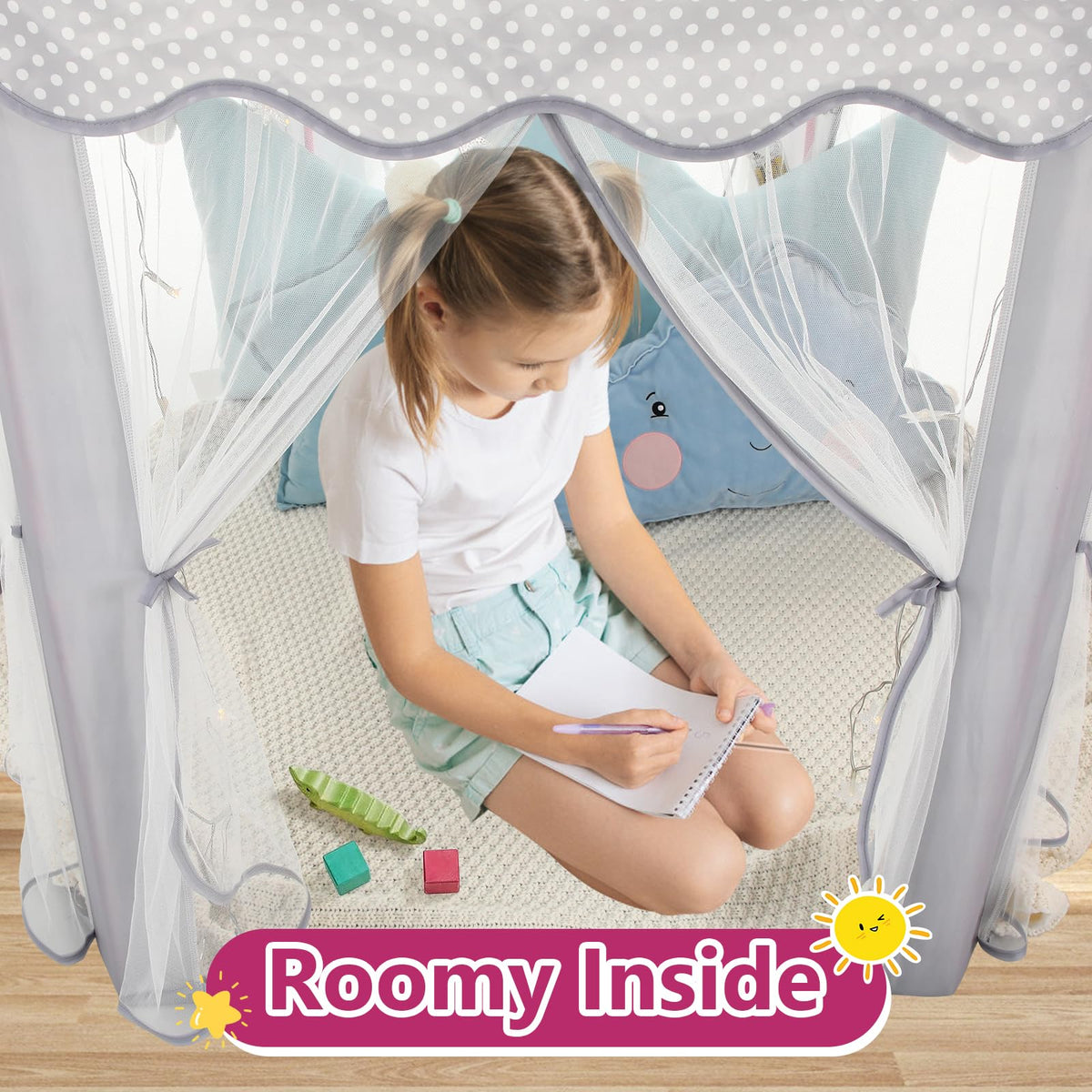 Monobeach Princess Tent Girls Large Playhouse Kids Castle Play Tent with Star Lights Toy for Children Indoor and Outdoor Games, 55'' x 53'' (DxH)