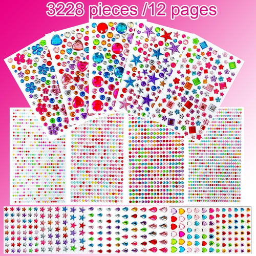 3228pcs Gems Stickers, Self Adhesive Rhinestone Jewel Gems