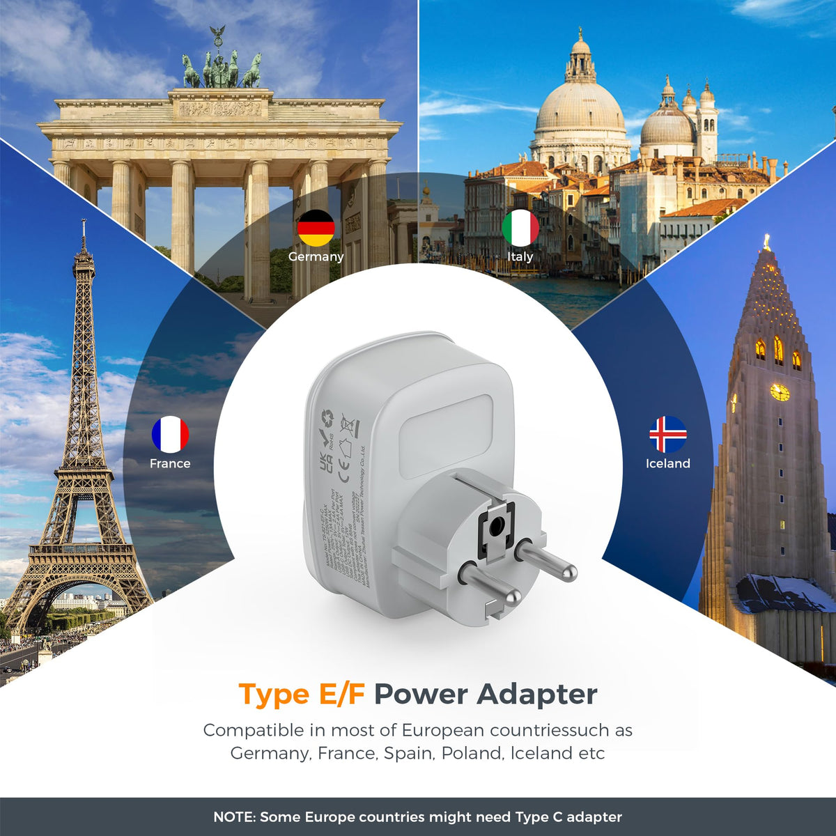 TESSAN UK to South Africa Plug Adapter, Type M Travel Adapter with USB C