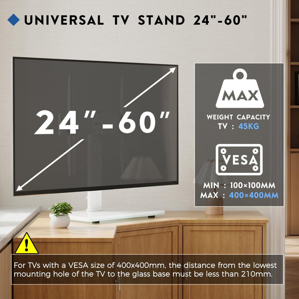 BONTEC Universal TV Stand for 24-60 Inch TVs, Height Adjustable, 45 kg