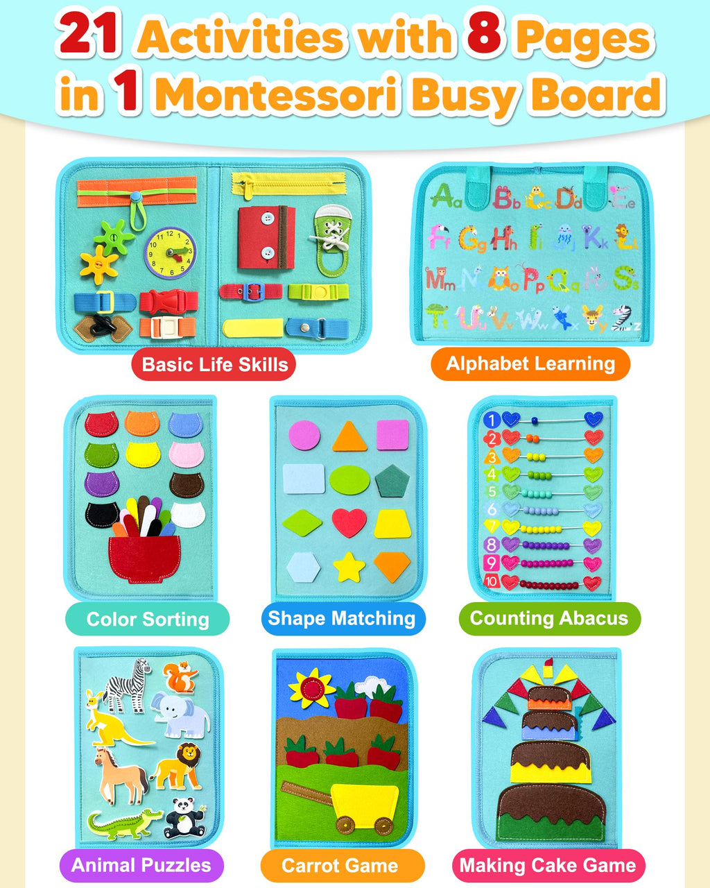Exorany Busy Board Montessori Toys for Toddler Girl Birthday Gift Busy Book
