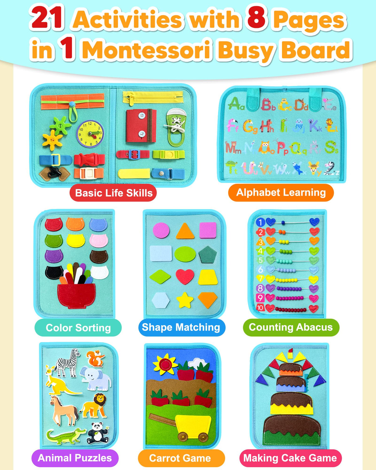 Exorany Busy Board Montessori Toys for Toddler Girl Birthday Gift Busy Book