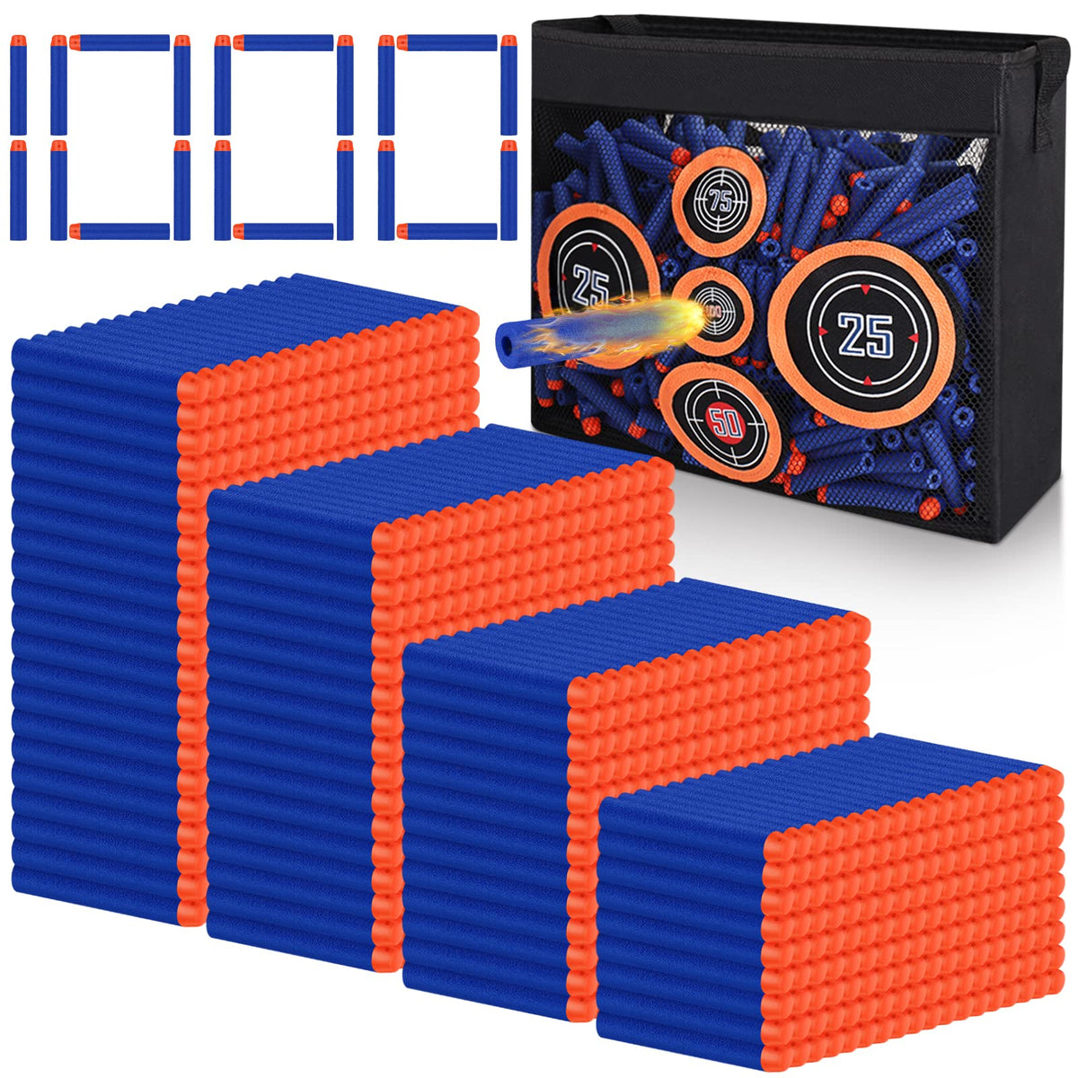 Pokiiulk Refill Darts Bullets Compatible with Nerf Guns N-Strike Elite Series, 300PCS Refill Darts Premium Foam Bullets Pack with Portable Storage Bucket