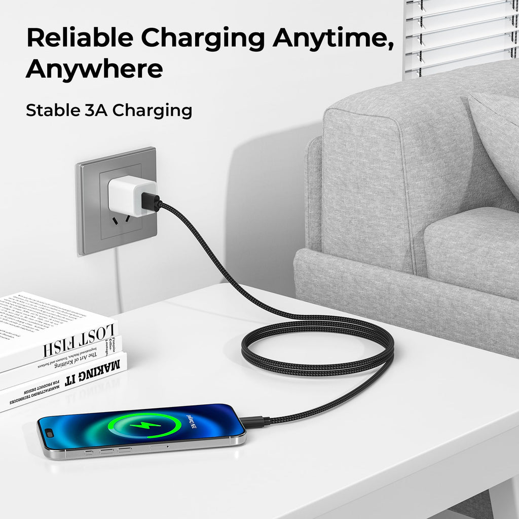 BASESAILOR USB A to USB C Charger Cable 3Pack 0.5/1/2M Black
