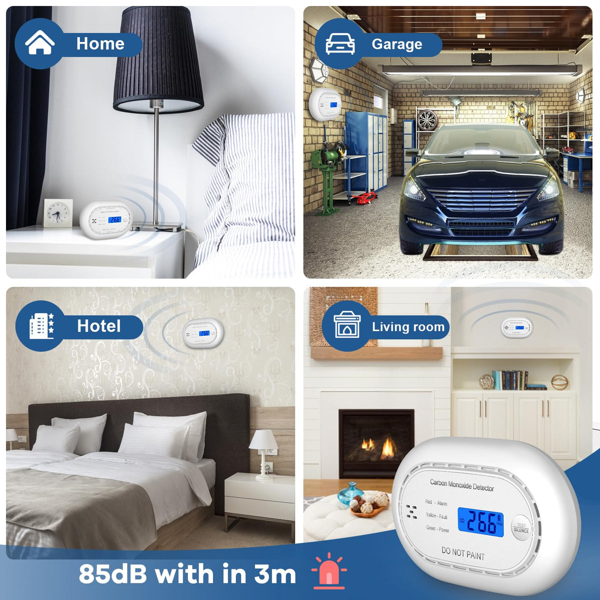 XINDUM Carbon Monoxide Detector 10-Year Battery LCD Display CE Black 1Pack