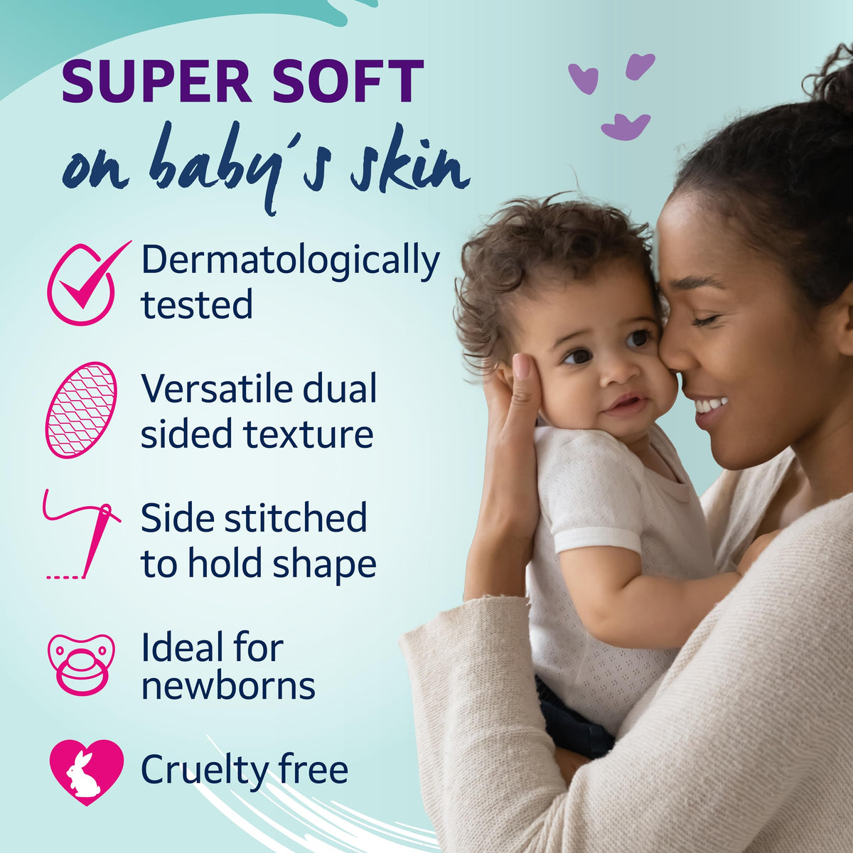 Lil-Lets Baby Cotton Wool Oval Pads, Certified Organic, 100% Pure Cotton Wool, Soft and Absorbent, Gentle on Baby's Delicate Skin, Dermatologically Tested, Ideal for Newborns, Pack of 50 Oval Pads