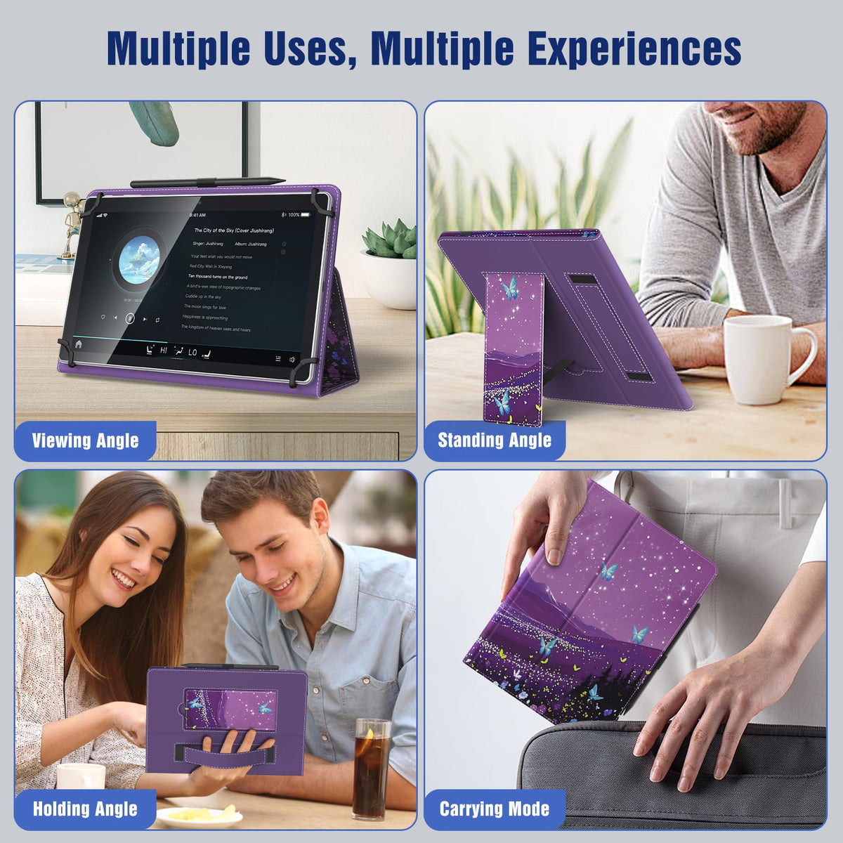 TiMOVO Universal Case for 10.1 Inch Android Tablet, Flowers on Purple