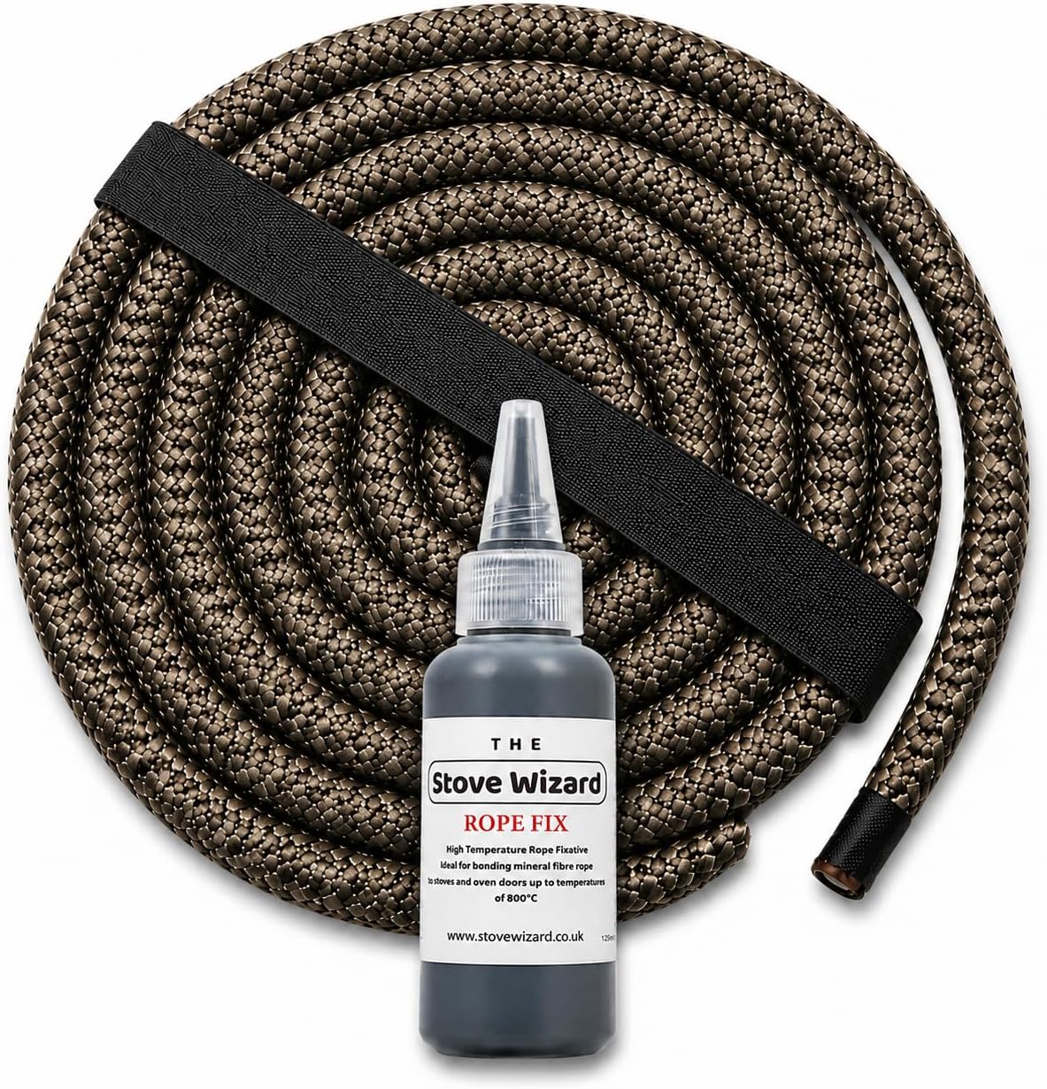 Stove Rope Kit 10mm x 2.5m Black 50ml Glue 100mm Tape