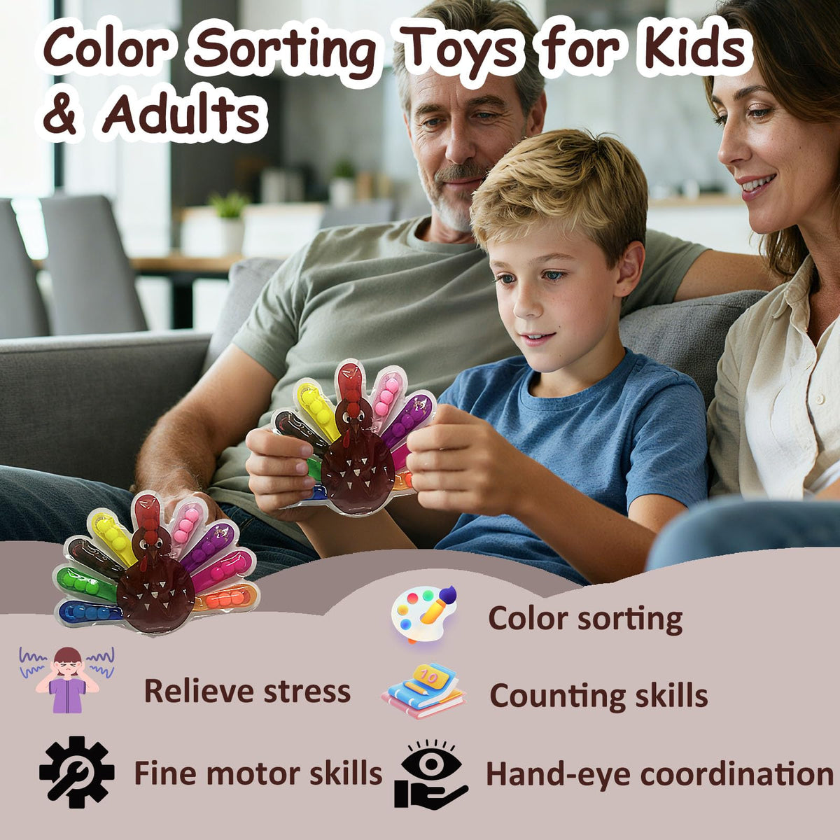 Color Sorting Sensory Toys, Fine Motor Skills Toys for Toddlers, Montessori Toys Preschool Learning Activitie, Sensory Activity Toy for Kids 3+ and Adults