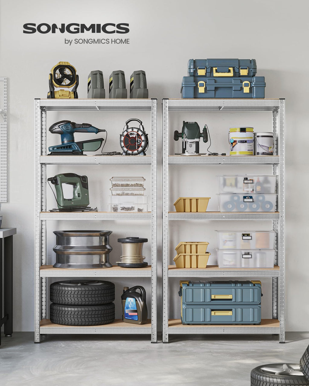 SONGMICS 5-Tier Heavy-Duty Shelving Units, Set of 2, Boltless Assembly
