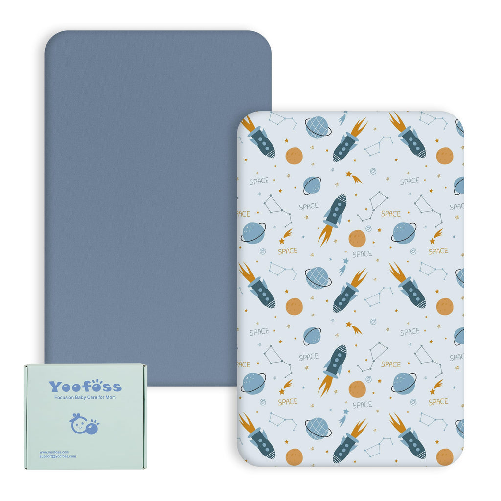 Yoofoss Travel Cot Fitted Sheets 65 x 95 cm, Compatible with Graco, Red Kite, Joie, Deryan Cots, Cozy Breathable Stretchy Microfiber Mattress Sheet, 2 Pack, Green Giraffes