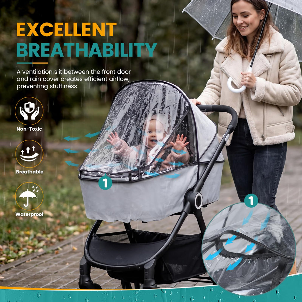 Orzbow Rain Cover for Pram, Large Viewing Window for Easy Access, Clear
