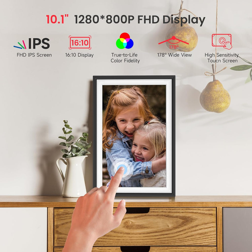 Frameo WiFi Digital Photo Frame 10.1 Inch - 1280x800 HD IPS Touch Screen Picture Frame Electronic, 32GB Memory, Auto Rotate, Wall Mountable, Digital PictureFrame for Sharing Photos and Videos