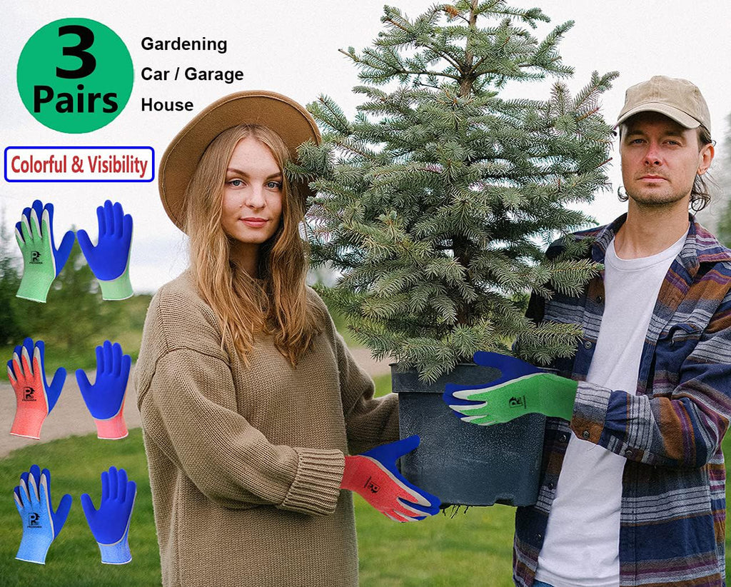 3 Pairs Gardening Gloves Ultra-Grip Work Gloves Non-Slip Latex Coated Colourful Verstile for House Car Cleaning Fishing Outdoor