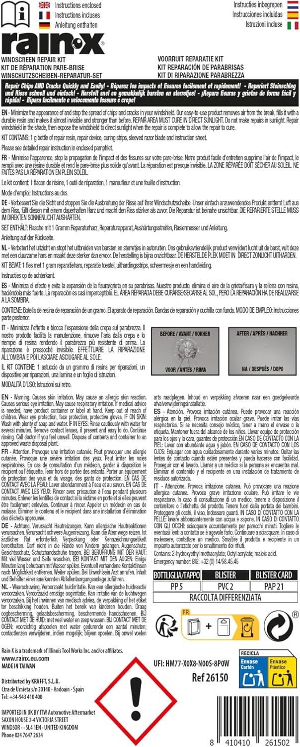 Rain-X Windscreen Cracks/Chips Repair Kit Easy Application - 15min Repair