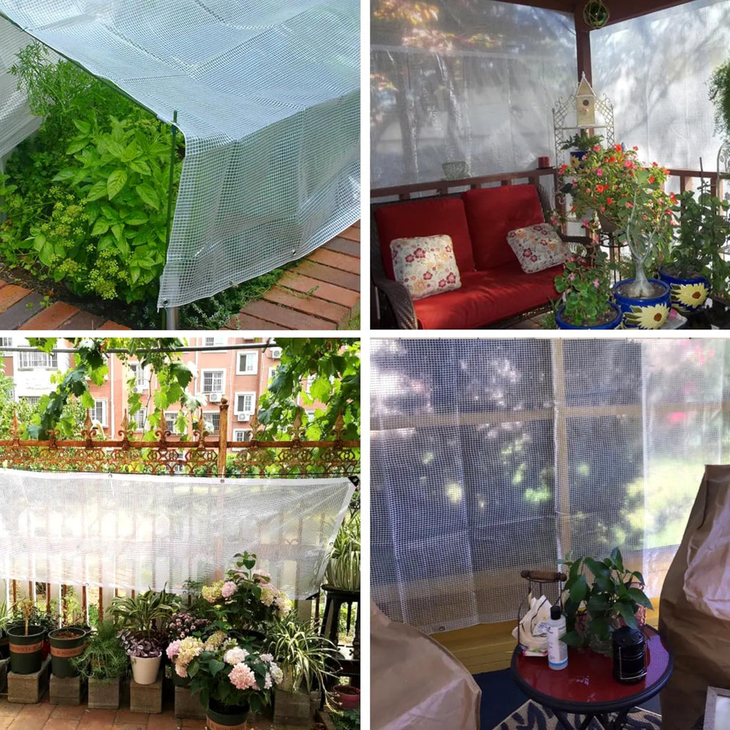 3m x 3m Clear Leno Tarpaulin - Heavy-Duty Waterproof 100 GSM Reinforced Transparent Tarp Sheet with Mesh Support, Rubber Strengthened Corners - UV‑Resistant Cover for Garden, Greenhouse, Groundsheet