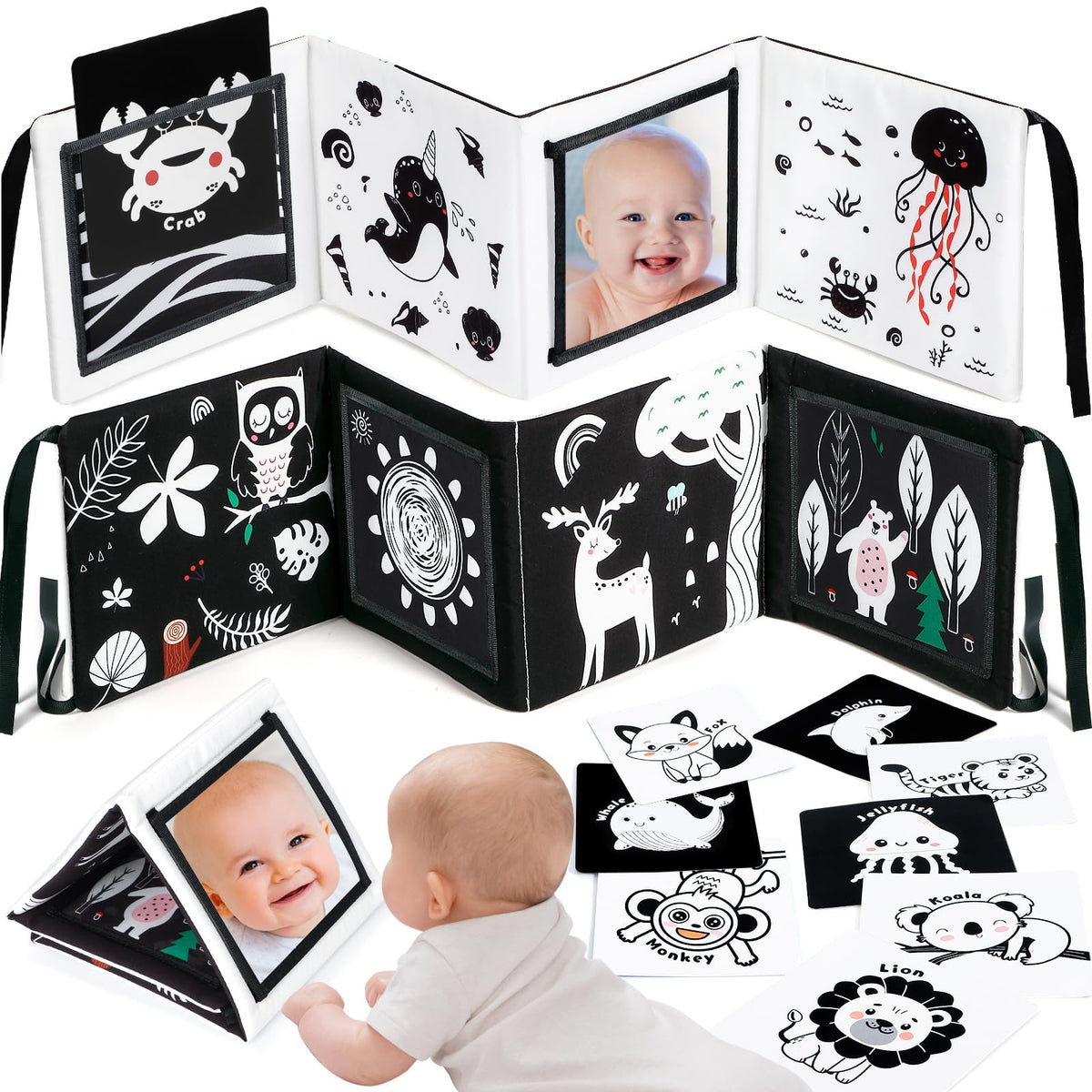 URMYWO Black and White Tummy Time High Contrast Newborn Toys 0-3 Months, Soft Baby Book, Visual Stimulation Montessori Sensory Infant Toys 0-6-12 Months, Shower Gift for Boys Girls