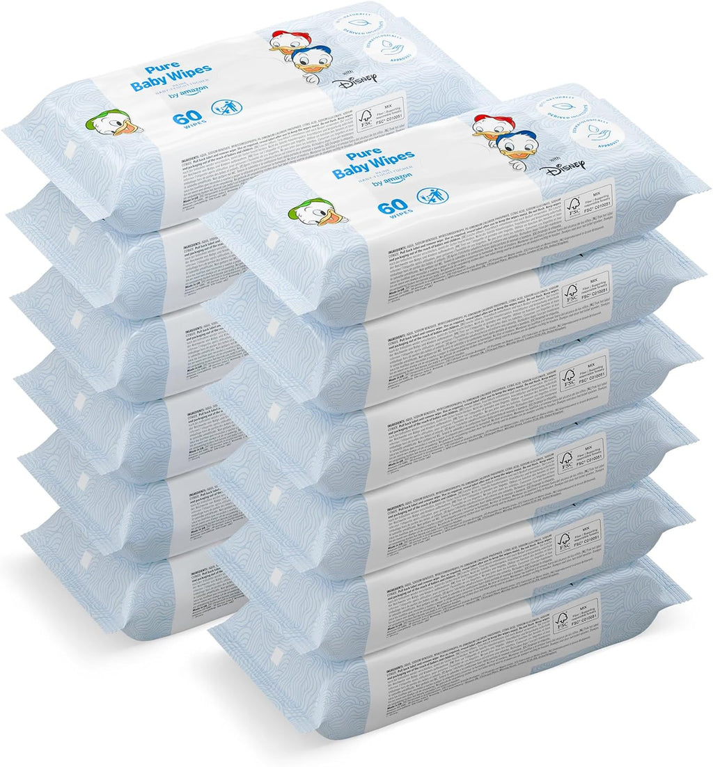 by Amazon Disney Baby Wipes, 99% Water, 720 Wipes, Unscented, 12 Pack of 60