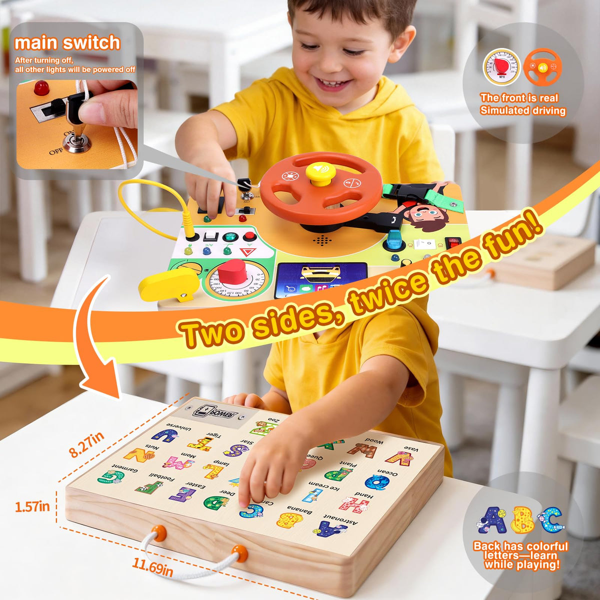 Grarain Busy Board for Toddlers - Montessori Educational Toy for 1-3 Year Old Boys & Girls | Travel-Friendly Sensory Learning Activity | Ideal for Kids with Autism(Busy Board v2)