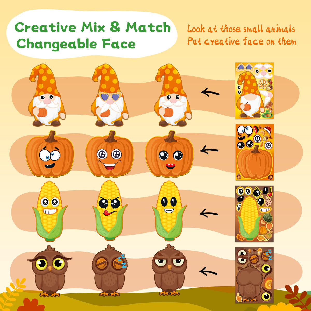 48 Sheets Pumpkin Face Stickers Kids Halloween Party Favors Crafts