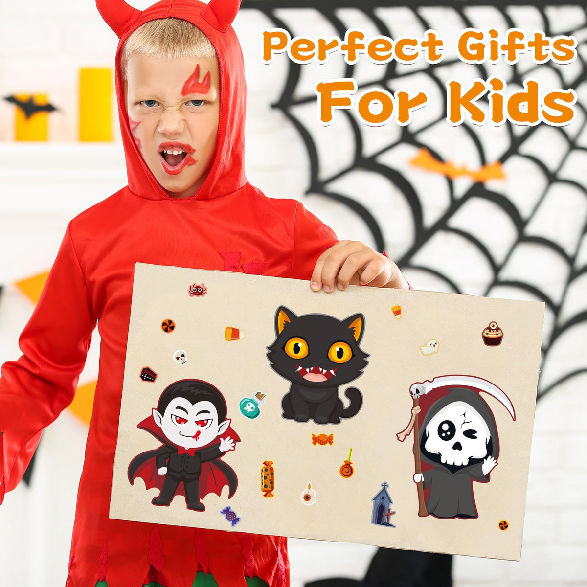 48 Sheets Pumpkin Face Stickers Kids Halloween Party Favors Crafts