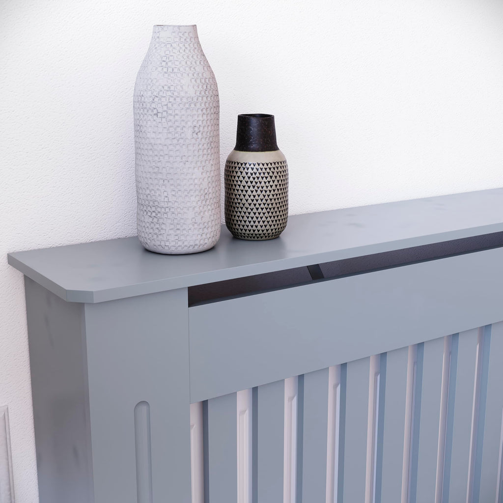 Vida Designs Chelsea Radiator Cover White - Medium - Modern Vertical Slat Design For Optimal Heat Circulation - H82xW111xD19cm - Painted MDF Cabinet Ideal For Living Room & Hallway
