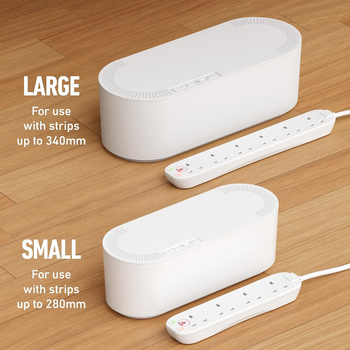 D-Line Cable Tidy Box, Hide Extension Blocks, Desk Cable Management, Organise TV Cables - 415mm (L) x 165mm (W) x 135mm (H) - Large, White