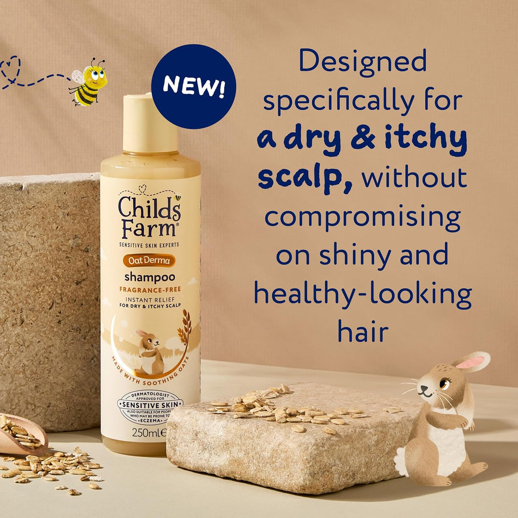 Childs Farm OatDerma Hair Shampoo, Fragrance and Tear Free, Soothing for Sensitive Skin and Scalp, Baby, Kids, 250ml