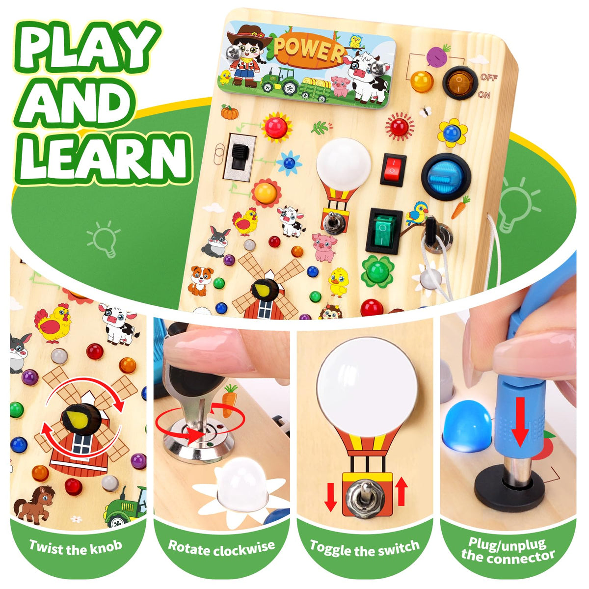 Grarain Busy Board for Toddlers - Montessori Educational Toy for 1-3 Year Old Boys & Girls | Travel-Friendly Sensory Learning Activity | Ideal for Kids with Autism(Busy Board v2)