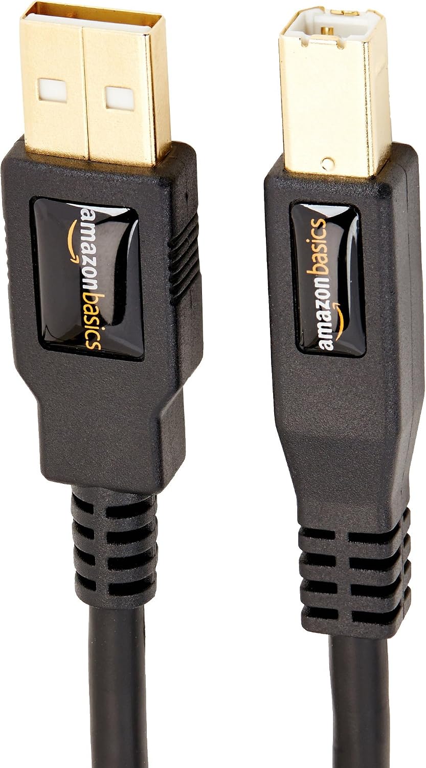Amazon Basics USB Printer Cable, USB-A to USB-B 2.0, 1.8 m, Black