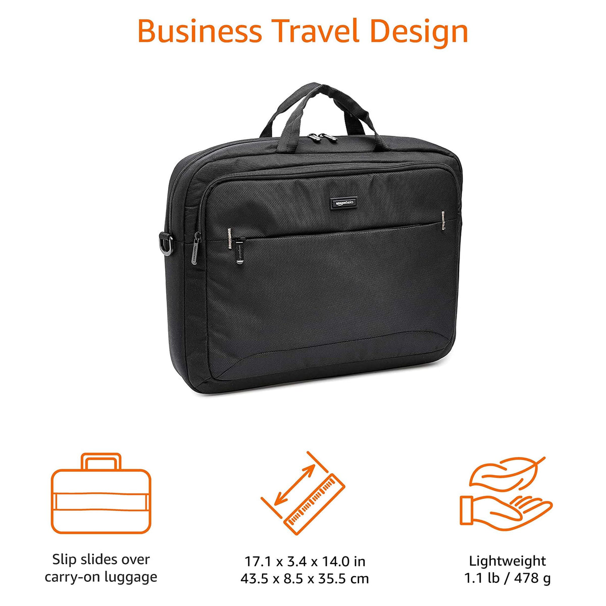 Amazon Basics Laptop Shoulder Bag, Slim 15.6 inch, Black, 1-Pack