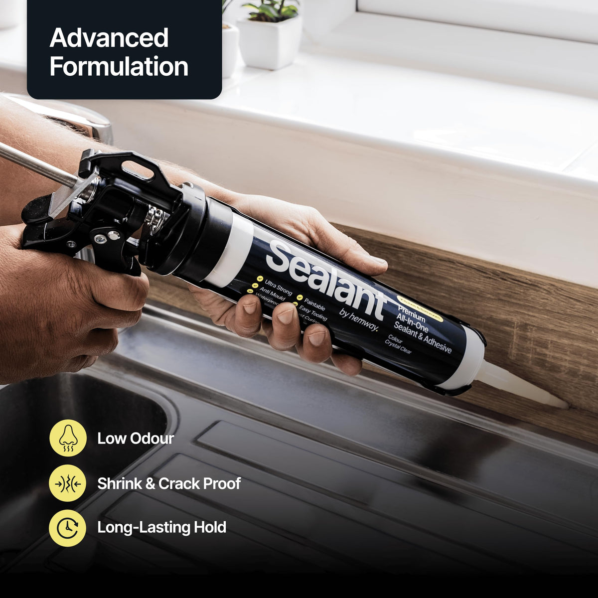 Hemway Kitchen & Bathroom Jet Black Sealant & Adhesive 300ml 1 Pack