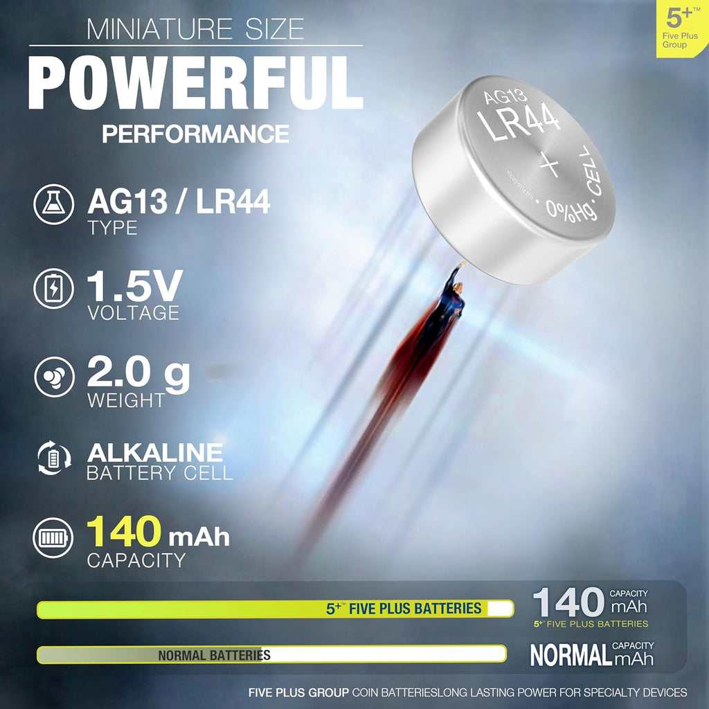 LR44 AG13 A76 357 SR44 L1154 1.5V Alkaline Button Cell Batteries (10 Pack) – High Capacity Coin Batteries for Watches, Key Fobs, Toys & Small Electronics